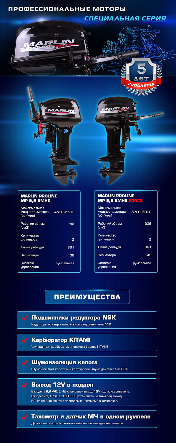 Лодочный мотор MARLIN PROLINE MP 9.9 (20) AMHS FORCE в Домодедово